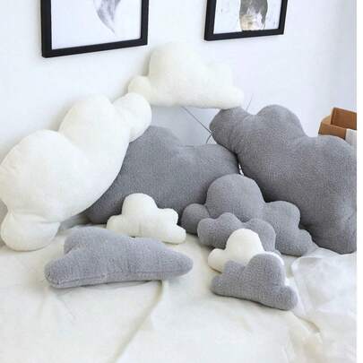 Đồ chơi nhồi bông hình đám mây 3 kích cỡ, Gối nhồi hình đám mây - Đệm mây, mềm mại, ấm áp và lông xù để trang trí phòng ngủ hoặc ghế sofa ấm cúng, Quà tặng trẻ em - Thiết kế hình mây trắng và mây đen, Hoàn hảo để âu yếm và thư giãn, Trang trí nhà cửa