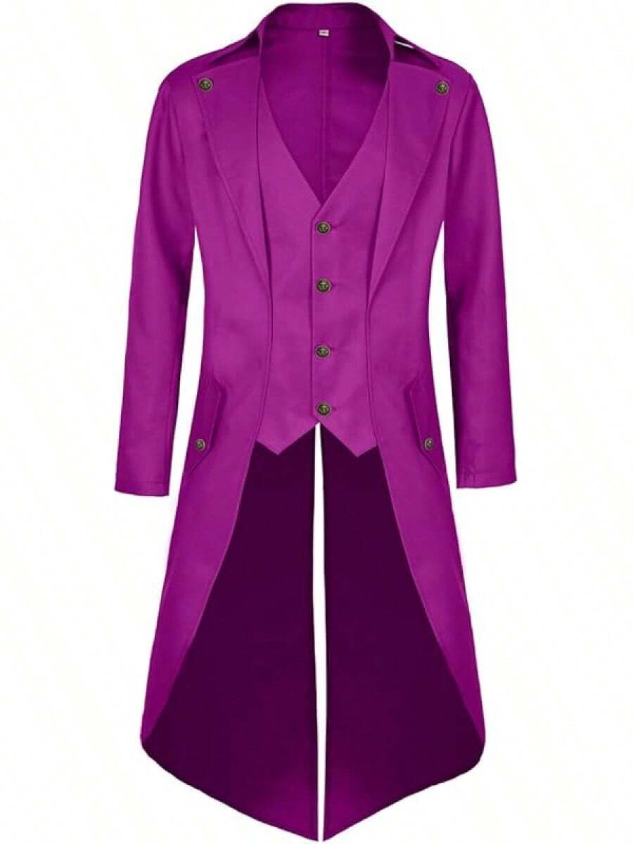 Mens Pirate Coat Steampunk Jacket Tailcoat Renaissance Jacket Halloween Hatter Costume - Purple - View 1