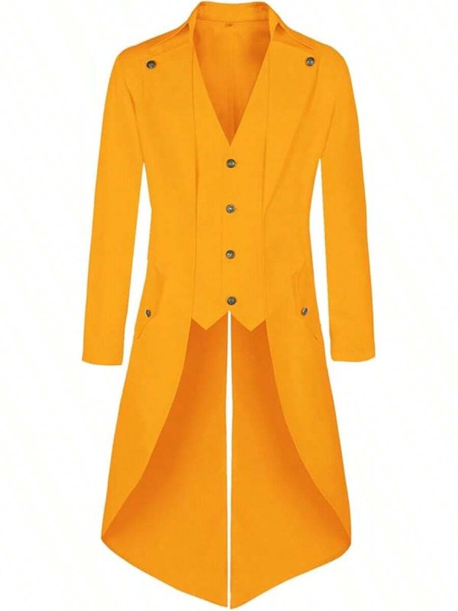 Mens Pirate Coat Steampunk Jacket Tailcoat Renaissance Jacket Halloween Hatter Costume - Yellow - View 1