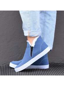 Boots With Plush Fur Zipper Comfortable Sneakers Easy To Put On Booties Winter - 藍色 - 查看 1