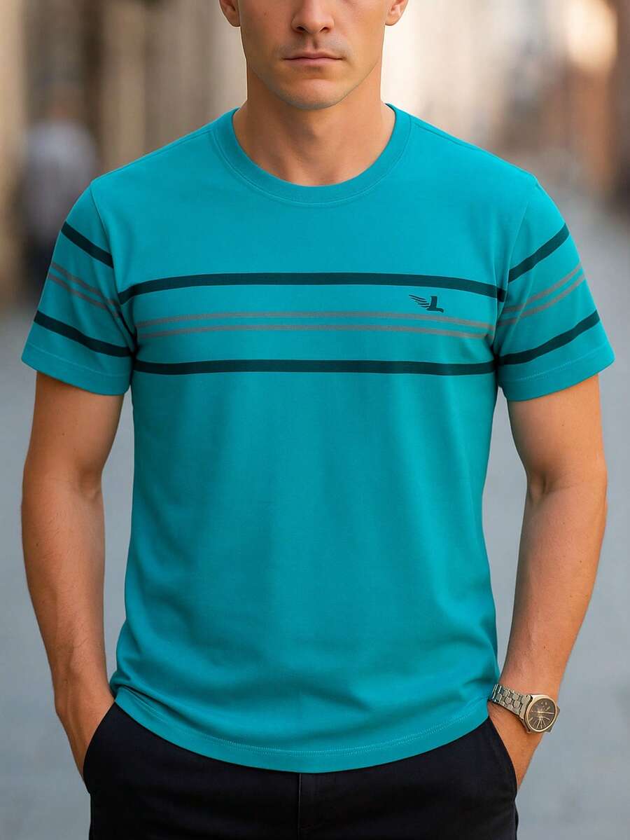 DAMAI MEN'S FASHION Short Sleeve Men's T-Shirt With Round Neck, Ideal For Everyday Use - Màu xanh ngọc - Xem 1