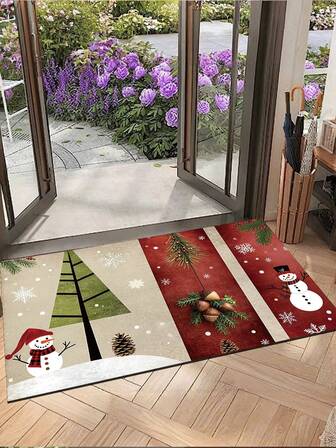 1件圣诞主题门垫，现代加厚吸水速干入口地毯，圣诞装饰，浴室装饰地垫，防滑除泥室内入口地垫，吸油防滑厨房地垫，可机洗易清洁入口装饰地毯，适用于客厅、卧室、厨房、浴室、门廊、派对、节日、礼品厨房地毯