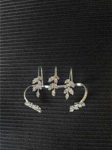 1 件可调节叶子锆石戒指，高端欧美风格水钻手链，百搭女士珠宝 - 銀色 - 查看 3