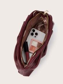 Ví cầm tay cổ điển màu trơn có khóa kéo, túi xách đa năng dung tích lớn, túi da PU thời trang, phù hợp cho nữ, thích hợp cho đám cưới, tiệc tùng, dạ hội, các sự kiện buổi tối. - Màu Đỏ Sâu - Xem 7