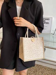 亚麻手提袋，空白手提袋，可重复使用的时尚多功能购物袋，会议礼品袋。您可以自行DIY设计，简约优雅，可用作伴娘婚礼礼品袋、学生书包、返校季和教师包，非常适合礼品促销、赠品、展览和其他场合，表面可进行丝网印刷、刺绣或热压印花。 - 彩色 - 查看 3