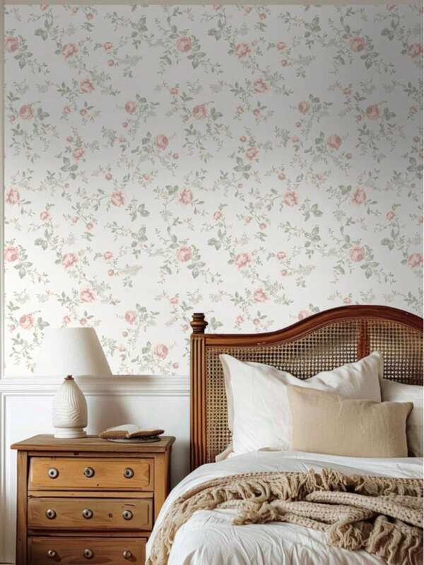 1Roll Vintage Floral Peel And Stick Wallpaper - Pink & Beige Boho Rose Design | Waterproof Self-Adhesive Vinyl For Cabinets, Bedroom Walls & Furniture | Removable Contact Paper For Renters 17.3"*118/196/393"