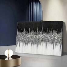 1 Pc Canvas Painting, Black And Silver Textures , Wooden Framed Art,High Quality ,Thickness 2.25cm/1inch  Wall Art Prints Poster Direct Hanging Decor For Home Gifts,Living Room, Bathroom, Bedroom, Kitchen,Bar,Office - 黑色 - 查看 4