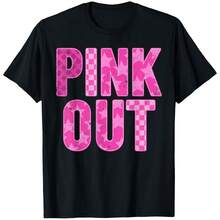 Retro Checkered Pink Out Football Breast Cancer Awareness T-Shirt,Short Sleeve, Soft, Regular Fit, Perfect For Summer Outings & Commuting, Great Gift Idea, Casual Wear | Playful Design | Soft Fabric.Size S-5XL. - Schwarz - Übersicht 1