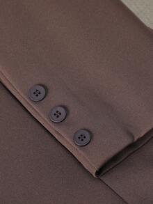 Brown Lace-Up Double-Breasted Women's Suit Jacket, Mid-Length Slim Fit Commuter Coat, Crisp Drapey Fabric, Elegant Casual Outerwear For Women Aged 25-45