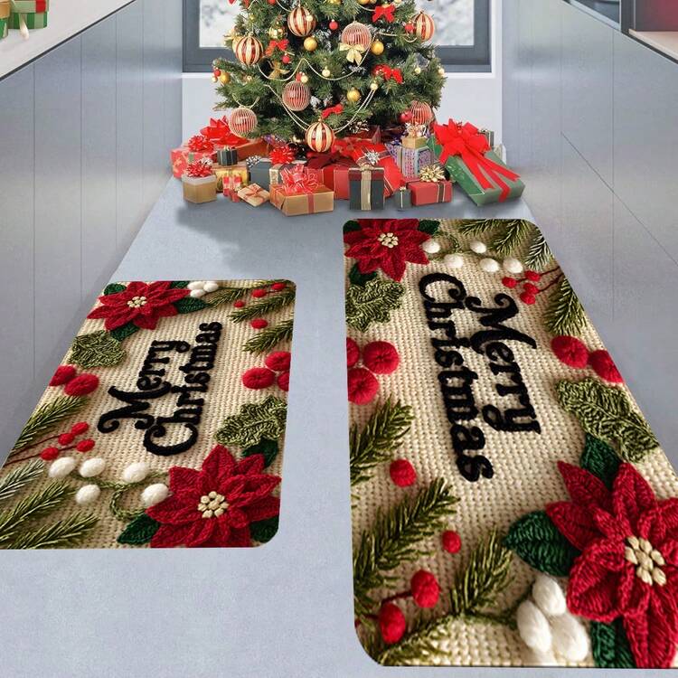 1pc Interesting Christmas Bathroom Mat, Kitchen Mat, Doormat, Christmas Indoor Home Decor, Christmas Gifts, Anti-Slip Carpet Mat, Bathroom Small Rug - Super Absorbent, Anti-Slip, Machine Washable, Rectangular Velvet Doormat, Suitable For Bathroom Or Bedroom Decor Bathroom Kitchen Decor Kitchen Rug - Multicolor - View 6