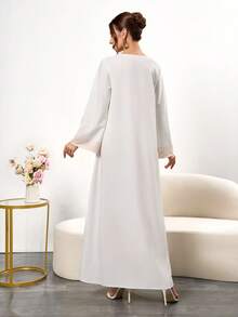 1pc Floral Print Woven Fabric Long Dress For Women, Everyday Wear, Spring/Summer/Autumn - Multicolor - View 2