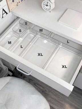 6/7 קופסאות אחסון שקופות למגירות, קופסאות אחסון קוסמטיות, מארגני מחיצות שולחן לאיפור, ציוד משרדי ושונות, ארגונית אחסון מתנות קיץ לנשים