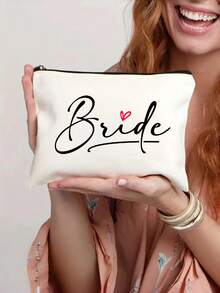 Bridal Bridesmaid Makeup Bag Wedding Bag Wedding Gift, Printed With The Letters "Bride/Sister Of The Bride" Canvas Zipper Bag, Wedding Party Gift, Multiple Styles Available, White Bag,Travel Storage Bag, Wash Bag, Hair Accessory Storage Bags, Practical Bride Team Gifts, Wedding Supplies, Bridal Party Gift For Besties And Sisters