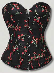 1pc Plus Size Elegant Jacquard Corset Bodice, Suitable For Formal Occasions, Weddings, Parties, Vintage Shaping Bodysuit - Black - View 1