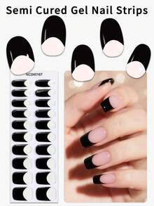 20pcs French Semi Cured Gel Nail Strips, Fall White Self-Adhesive Gel Nail Full Wraps, Requires UV Lamp,Easy Manicure, Salon Quality, Nail Stickers For Ladies Home DIY