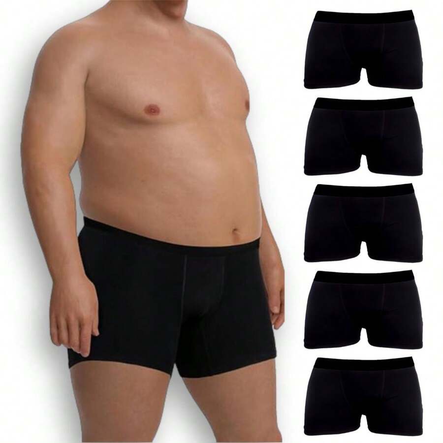 Kit Of 5 Men's Plus Size Boxer Briefs, Comfortable, Anti-Piggy Bank Cotton - Black - View 1