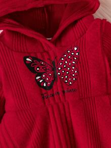 2 件套女婴甜美温柔蝴蝶印花字母针织连帽衫和裤子套装 - 酒紅色 - 查看 4