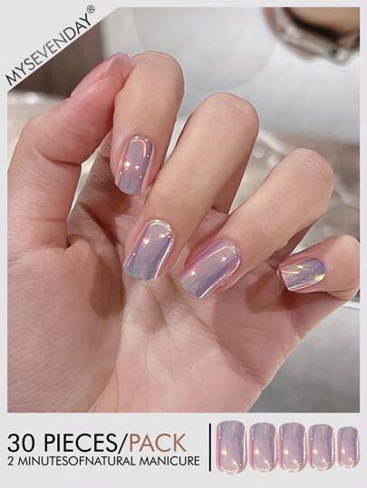 30 Peças de Unhas Postiças Quadradas/Eletrodepositadas Roxas Curtas Prensadas/Unhas Acrílicas Prensadas Adequadas para Reuniões, Festivais, Halloween e Uso Diário, Acompanhadas de 1 Peça de Cola de Gelatina e 1 Lixa