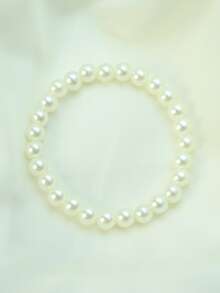 2 件套仿珍珠串珠手链，优雅的波西米亚风格珠宝礼物，适合女孩/女士，可调节弹性手镯适合任何场合 - 白色 - 查看 7