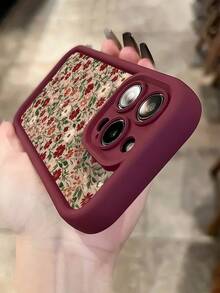 1 pezzo Custodia per telefono con stampa floreale bordeaux minimalista compatibile con Apple 16, 15, Pro Max, 14, Plus, 13, 12, 11, ProMax, adatta anche per gli ultimi modelli della serie S S25, S25 Plus, S25 Ultra, custodia protettiva alla moda, resistente alla polvere e ai graffi, regalo creativo per le vacanze