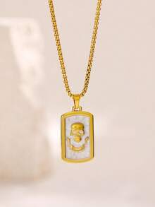 1Pc Gothic Style Skull Square Pendant Necklace, Punk Drip Oil Skull Gold Stainless Steel Necklace, Unisex Jewelry Fashion Accessories, Halloween And Christmas Gifts