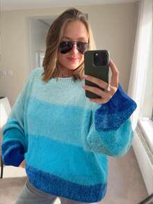 Suéter holgado de punto de mohair con degradado de otoño/invierno vintage para mujer de VIBEWAVE