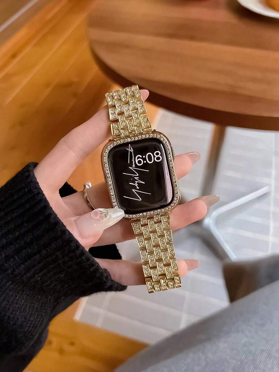 1 件奢华水钻金属表带适用于 38/40/41/42/44/45/46/49mmUltra/SE/Series Iwatch10/9/8/7/6/5/4/3/2/1 女士 - 彩色 - 查看 1