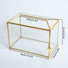Elegant Golden Glass Card Box With Lock And Slot - 10. 2 X 5. 9 X 8. 3 Inches, Large Transparent Geometric Design For Wedding Receptions, Birthday Parties, And Gift Decorations (Glass Box Only), Gift Presentation Box, Glass Storage Box - 金色 - 查看 2