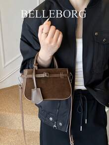 Casual Contrast Color Texture Versatile Matte Commuter Retro Leather Buckle Small Handbag For Women - Cà phê - Xem 5