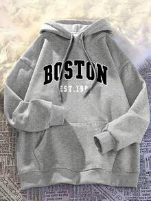 Hooded Sweatshirt Casual BOSTON Loose And Comfortable, Casual And Easy-Going, Valentine's Day Hoodie For Couples, New Year Outfit For Women - màu nâu cà phê - Xem 7