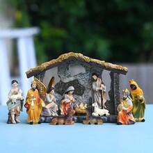 LUMIARTISAN Classic Christmas Scene Set - Resin Christmas Trunk Decoration With Jesus Statue, Perfect Holiday Gift For Home And Office, Nativity Statue Ornament, 12 Piece Christmas Gift Set