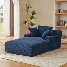 80 Inch Oversized Chaise Lounge Chair Indoor, Upholstered Corduroy Boneless Sleeper Sofa Bed With 3 Pillows, Deep Seat Reading Chair Cloud Couch For Living Room (80" D*50" W) - Màu xanh lam - Xem 3