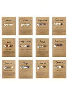 Aries,Taurus,Gemini,Cancer,Leo,Virgo,Libra,Scorpio,Sagittarius,Capricorn,Aquarius,Pisces,Constellation Crystal Necklace  Suitable For Halloween, Christmas, Thanksgiving, New Year Gift - 十二星座 - 查看 1