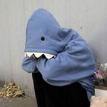 Women Cute Shark Hoodie Long Sleeve Blue Kawaii Animal Shark Shape Hooded Pullover Sweatshirts - 藍色 - 查看 3