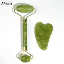 Ahania Rolo Pedra de Jade Rolinho de Massageador Facial Pedra Jade Pedra GuaSha - Facial Anti Rugas Massagem Facial Coporal - Verde - Visão 11