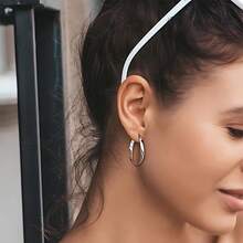 Sterling Silver Post Earrings Mobius Twist Hoop Earrings – Lightweight Spiral Hoops For Women, Everyday Chic Design 0.83Inc1.22IN - Silver - View 3