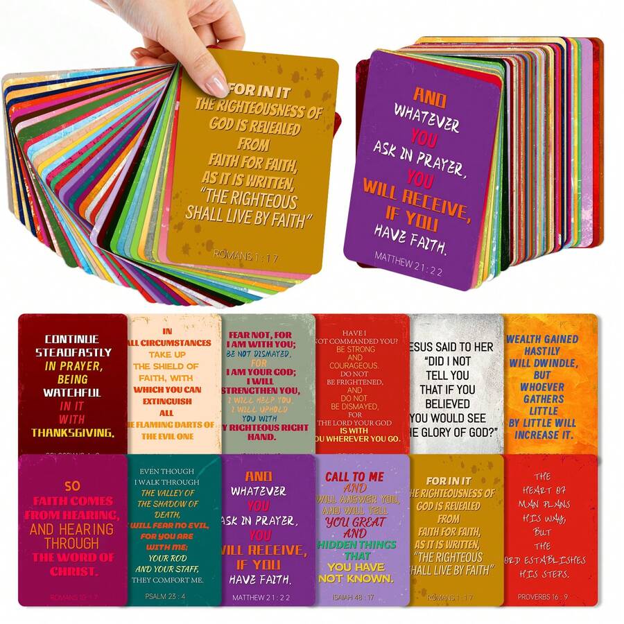 50pcs/Set Bible Verse Cards, Mini Scripture Cards, Motivational Cards, Encouragement Cards, Christmas Gift Prayer Cards, Christian Inspirational Cards For Men And Women, Encouragement Gift. - Multicolor - View 1