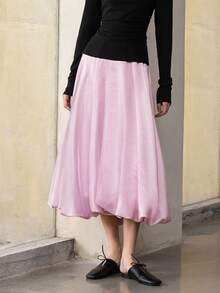 Women's Elegant Commuter Minimalist Solid Color Skirt Pink Spring - Pink - View 1