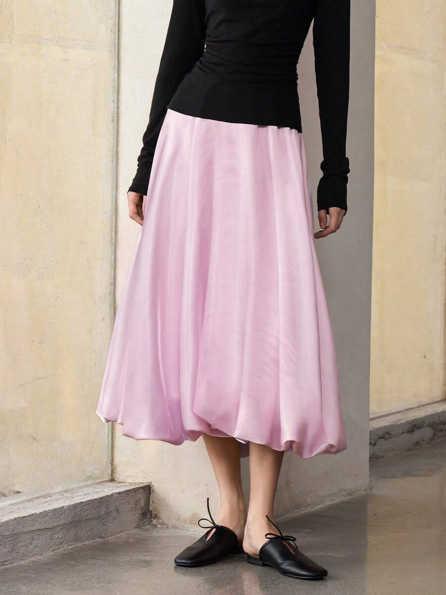 Women's Elegant Commuter Minimalist Solid Color Skirt Pink Spring - Pink - View 1