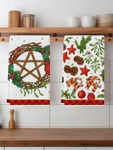 2 buc acuarelă Crăciun pitic roșu și alb camion brad de Crăciun auriu și argintiu fulgi de zăpadă om de zăpadă care ține cadouri Moș Crăciun globuri de Crăciun conuri de pin model Poinsettia prosoape de bucătărie decorațiuni pentru petreceri de Crăciun prosoape de bucătărie prosoape de bucătărie prosoape de mână prosoape de bucătărie prosoape de bucătărie pentru uscare potrivite pentru bucătărie restaurant masă