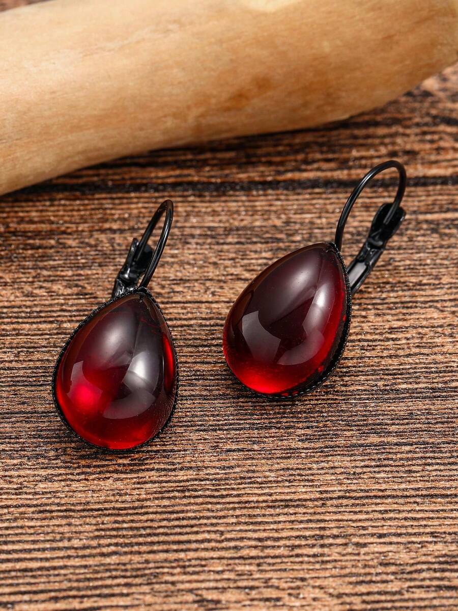 1 对哥特式吸血鬼红色时尚神秘水滴形女士耳环，神秘女巫珠宝万圣节礼物配饰 - 耳環 - 查看 1