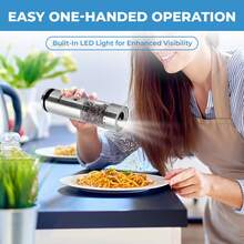 SUSTEAS Sea Salt And Pepper Grinder, Rechargeable With Charging Base, Set Of 2, Can Be Operated With One Hand, 6 Selectable Grind Settings, Kitchen Seasoning,304 Stainless Steel - Thép không gỉ - Xem 8