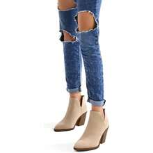 Women's Slip-On Ankle Boots – Cutout Pointed Toe Chunky Mid Heel Booties For Casual, Work & Daily Wear - khỏa thân - Xem 5