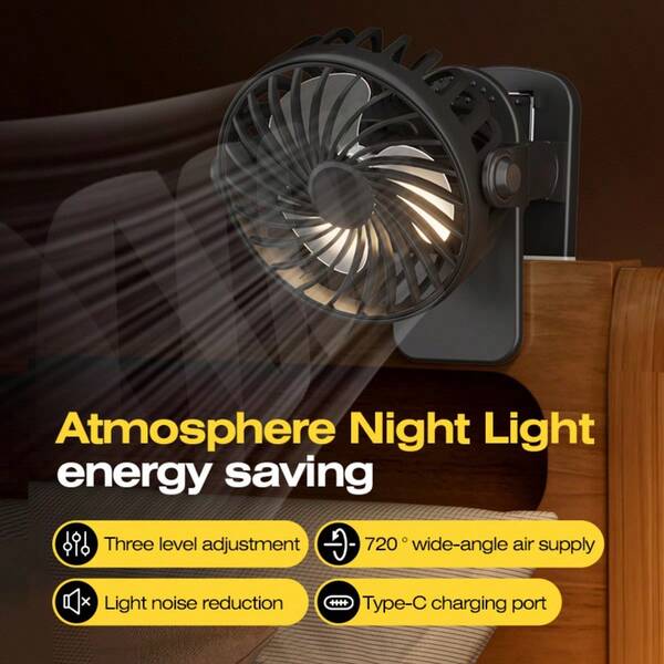 1pc Small Clip Fan, 4-In-1 Multi-Function Circulation Fan, Standing Fan, Clip Fan, Wall-Mounted Fan, Nightlight Fan, Strong Airflow, 720° Rotatable, 3 Speed Settings, Suitable For Baby Stroller