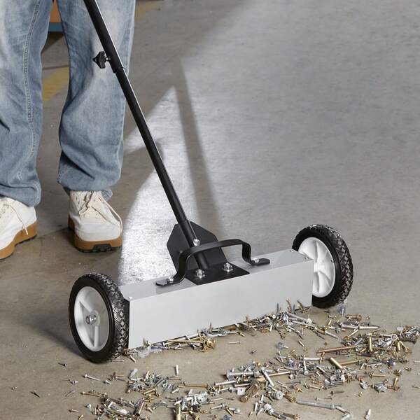 Rolling Magnetic Sweeper With Wheels, Push-Type Magnetic Pick Up Sweeper, Large Magnet Pickup Lawn Sweeper, 20.4kg Magnet With Telescoping Handle, Easy Cleanup Of Workshop Garage Yard