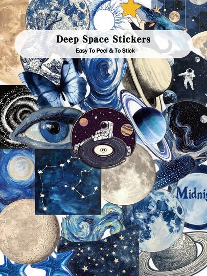 50 ملصق فضاء عميق من مادة البولي إيثيلين الرفيع الشفاف مناسب للحقائب والأجهزة المحمولة والجيتار والألبومات والديكور DIY وغيرها