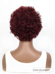 13x1 Lace Front Short Curly Wavy Human Hair Wig, 6 Inch, 1B/99J Color, Fluffy Bob Style Lace Front Wig For Women - SNATURAL/99J - View 3