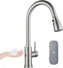 Cooltens - Grifo de cocina sin contacto, con sensor de movimiento y manos libres con rociador desplegable de níquel cepillado, grifo inteligente de acero inoxidable de un solo mango de arco alto - inteligente - Ver 8