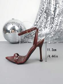Fashionable High Heel Pointed Toe Strap Sandals, Spring/Summer - Burgundy - View 3
