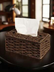 1pc Woven Tissue Box Holder, Rectangular Covered Tissue Box, Rattan Tissue Box Rack, Bohemian Style Woven Tissue Box Holder, Suitable For Bathroom, Bedroom, Shelf, Living Room, Dining Room Decor & Storage, Halloween Tissue Box Decor, Christmas Gift - Multicolor - View 9